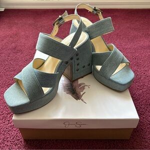 Jessica Simpson Denim Blue Wedge Sandals